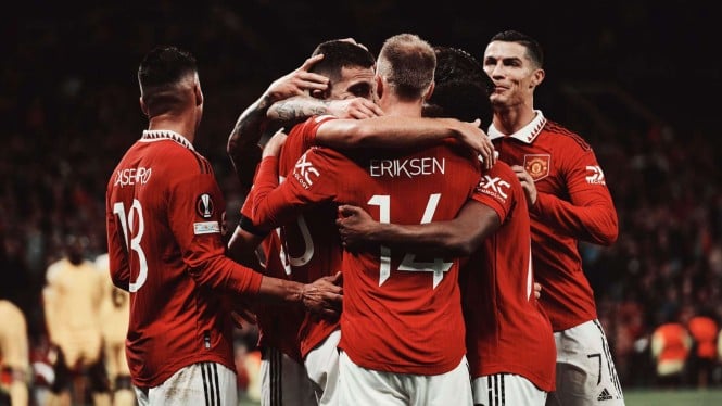 Pemain Manchester United merayakan gol saat tumbangkan Sheriff Tiraspol 3-0.