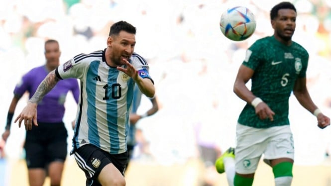 Pertandingan antara Timnas Argentina vs Arab Saudi di Piala Dunia 2022.