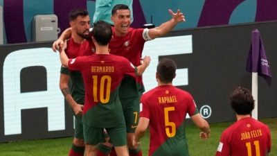 Timnas Portugal merayakan gol di Piala Dunia 2022
