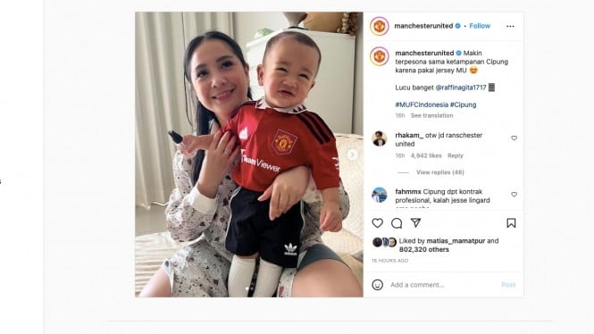 Cipung di Akun Instagram Manchester United