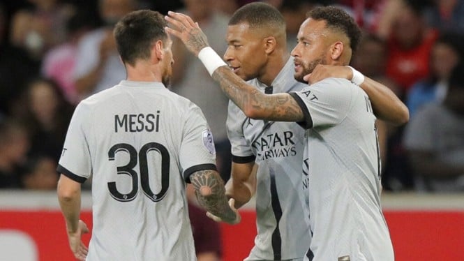 Trio maut Paris Saint-Germain, Neymar, Lionel Messi, dan Kylian Mbappe