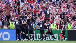 Pemain Timnas Kroasia merayakan gol ke gawang Spanyol