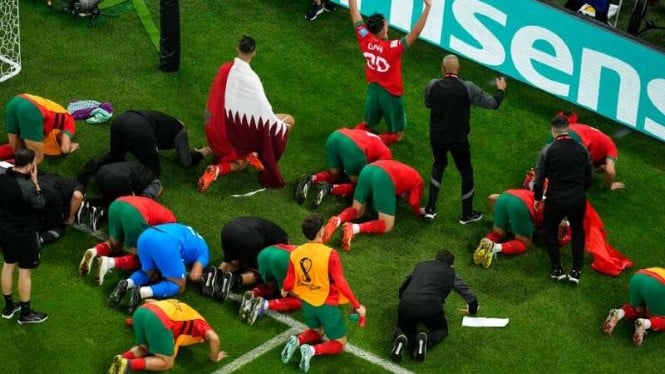 Selebrasi sujud syukur pemain Timnas Maroko