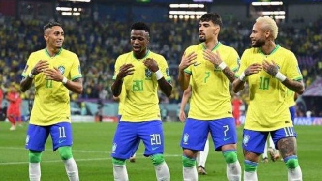 Tarian Timnas Brasil rayakan gol ke gawang Timnas Korea Selatan