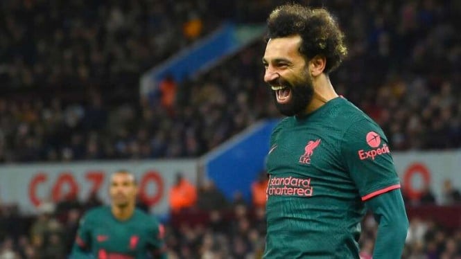 Mohamed Salah rayakan gol Liverpool
