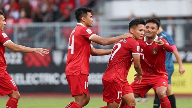 Pemain Timnas Indonesia rayakan gol Abimanyu