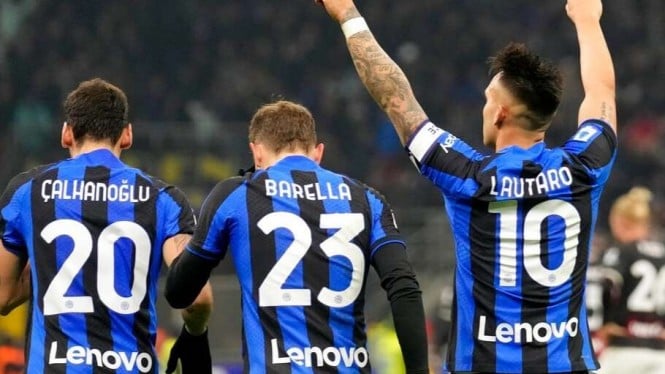 Pemain Inter Milan rayakan gol Lautaro Martinez