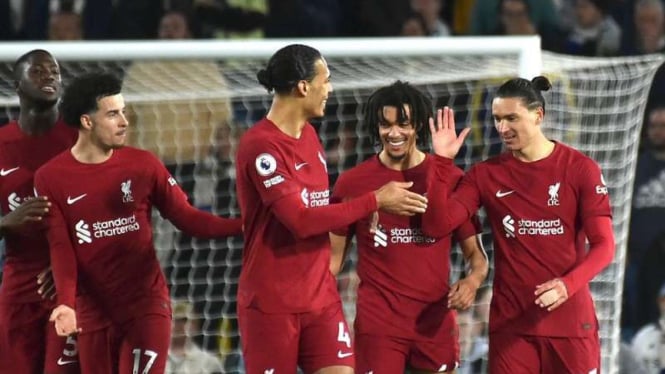 Pemain Liverpool rayakan gol Darwin Nunez