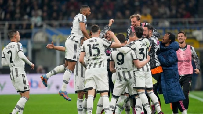 Pemain Juventus merayakan kemenangan atas Inter Milan