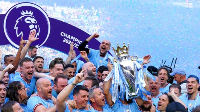 Pemain Manchester City pesta juara Premier League 2022/2023