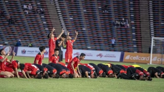 Selebrasi kemenangan Timnas Indonesia U-22