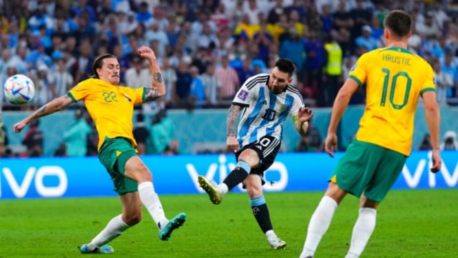 Pertandingan antara Timnas Argentina vs Australia di 16 besar Piala Dunia 2022.